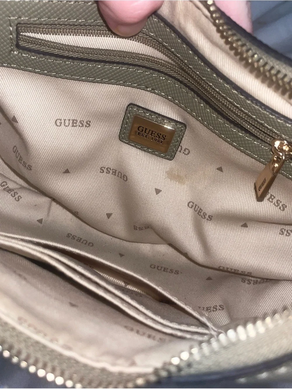 GUESS Olive Green Shoulder Hobo with Gold Logo